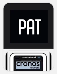 a square sticker with the word pat on it