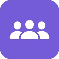 a group of people in a purple square