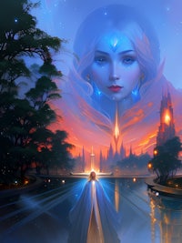 an image of a woman standing in front of a river