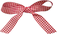 a red and white gingham bow on a black background