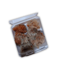 a plastic container with a variety of food in it