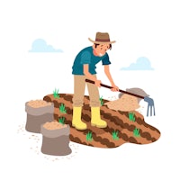 a man with a shovel is working in the field