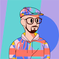 an illustration of a man with glasses and a hat