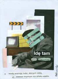 a collage of a man with a tv on his head