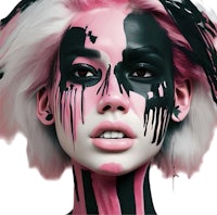 a woman with black and pink paint on her face