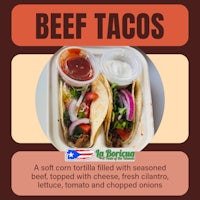 beef tacos a soft corn tortilla filled with seasoned beef topped with cheese and sour cream