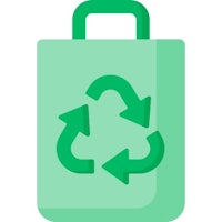 a green shopping bag with arrows on it