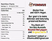 a nutrition label for yummus