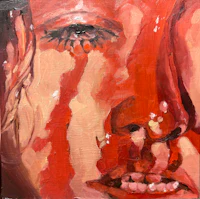 a painting of a woman with tears on her face