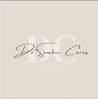 a logo for dc cares always on a beige background