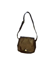 a small brown purse on a black background