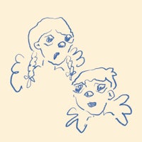 a drawing of a girl and a boy looking at each other