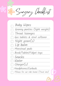 a pink background with the words surgery checklist