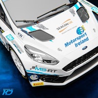 a ford fiesta rally car on a blue background