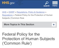 federal policy for the protection of common human subjects- screenshot