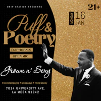 a flyer for puff & poetry