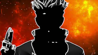 a silhouette of a man holding a gun in front of a fire