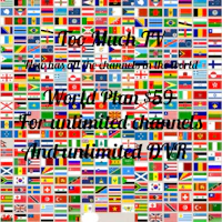 a collection of flags with the words too much tv world plan 59 for unlimited channels and dvr