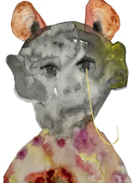 a watercolor painting of a teddy bear