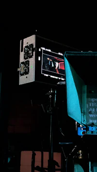a video camera is set up in a dark room