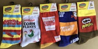 a group of socks with different kinds of food on them