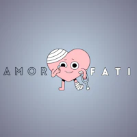 a cartoon heart with the words amor fati on it
