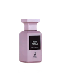 a bottle of rose pick perfume on a black background