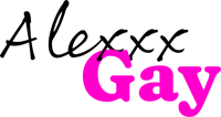 Alexxx Gay logo where Alexxx is a black handwritten font and Gay is a bubbly pink font.