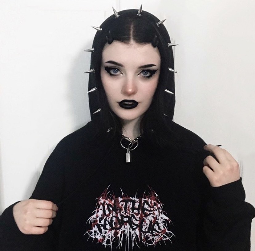 hoodie with metal spikes on hood