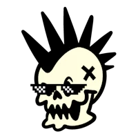 a skull with sunglasses on a black background