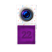 a purple camera with the number 22 on it