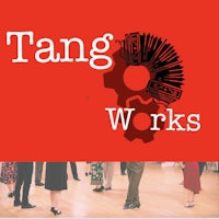 tango works logo with people dancing on a red background