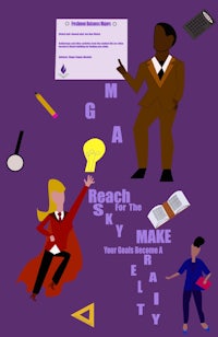 a group of people are standing in front of a purple background