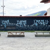 a building with benches in front of it