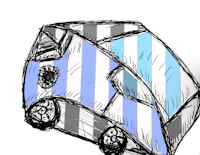 a sketch of a blue and white striped car