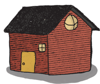 an illustration of a red house with a yellow door