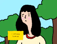 a cartoon of a woman holding a sign that says i'm going to go