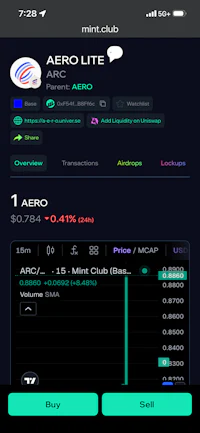 a screenshot of the aero lite app on an iphone