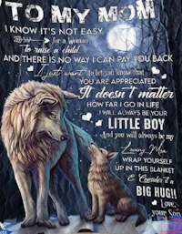 a pillow with a wolf and a little boy