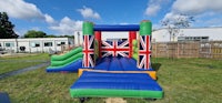 a bouncy castle with a british flag on it