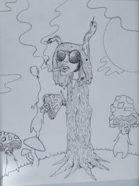 a drawing of a tree with a mushroom on it