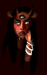a drawing of a woman with horns on her head