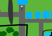 a drawing of a city with a street and a building