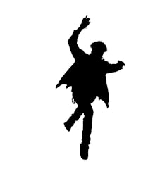 a silhouette of a man jumping in the air