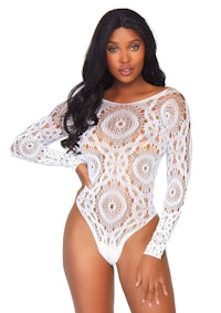 white long sleeve lace bodysuit