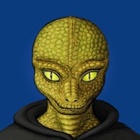 a drawing of a green arachnid on a blue background