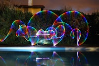 a reflection of a pool