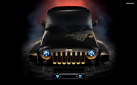 a black jeep with blue lights on it