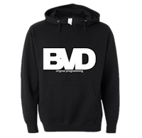 a black hoodie with the word bdd on it