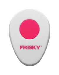 frisky guitar pick with a pink dot on it